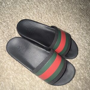 Gucci Black Slides with Red and Green Bands